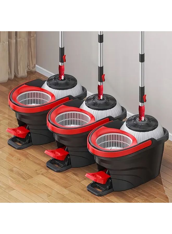 Black Red 4Pcs Wash Free Rotary Mop Set with Retractable Handle and Bucket - Image 5
